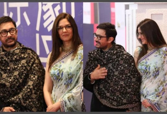 Aamir Khan and Gauri Spratt smiling together during a private event