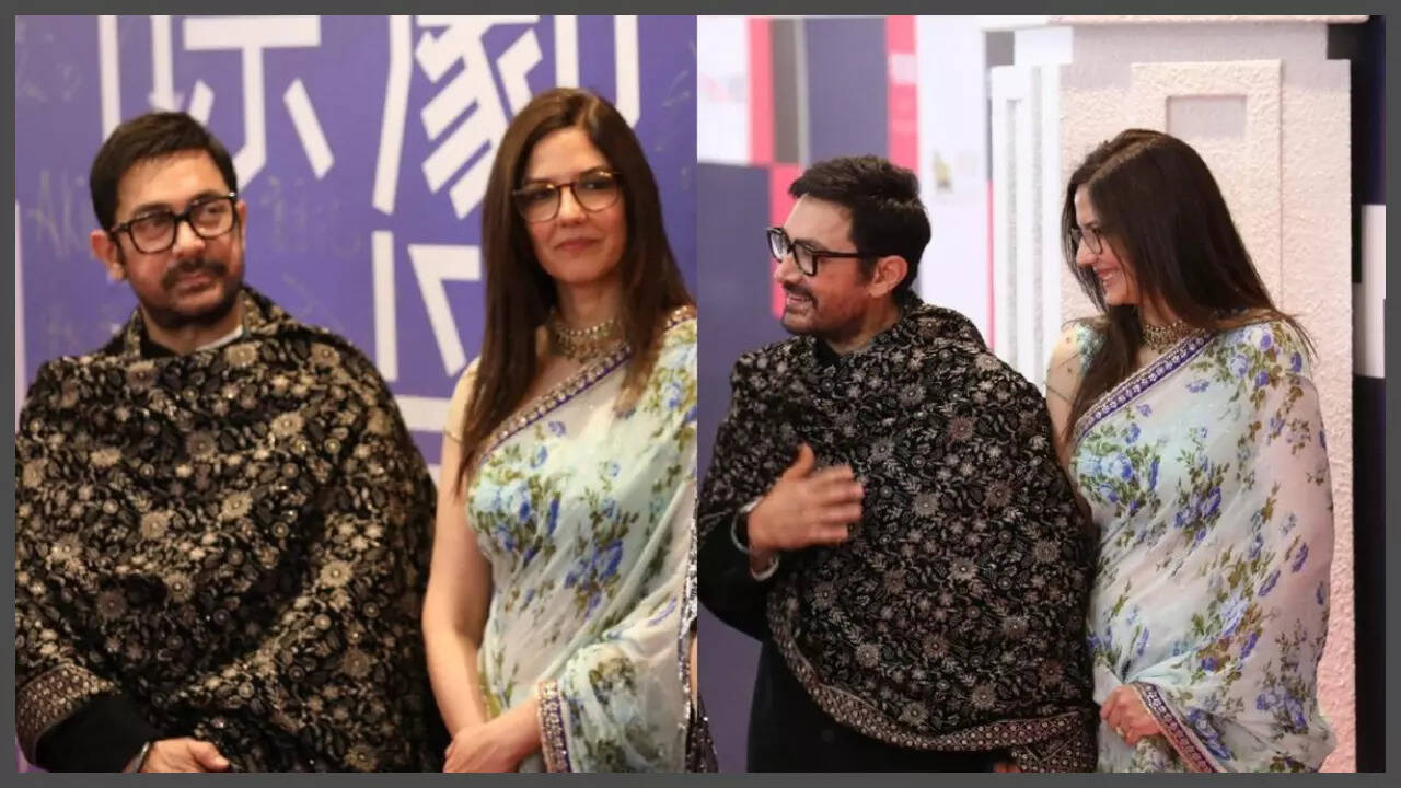 Aamir Khan and Gauri Spratt smiling together during a private event