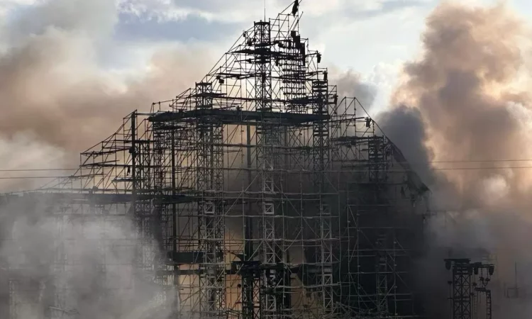 Burnt Tomorrowland 2025 main stage in Boom, Belgium after fire incident before the festival