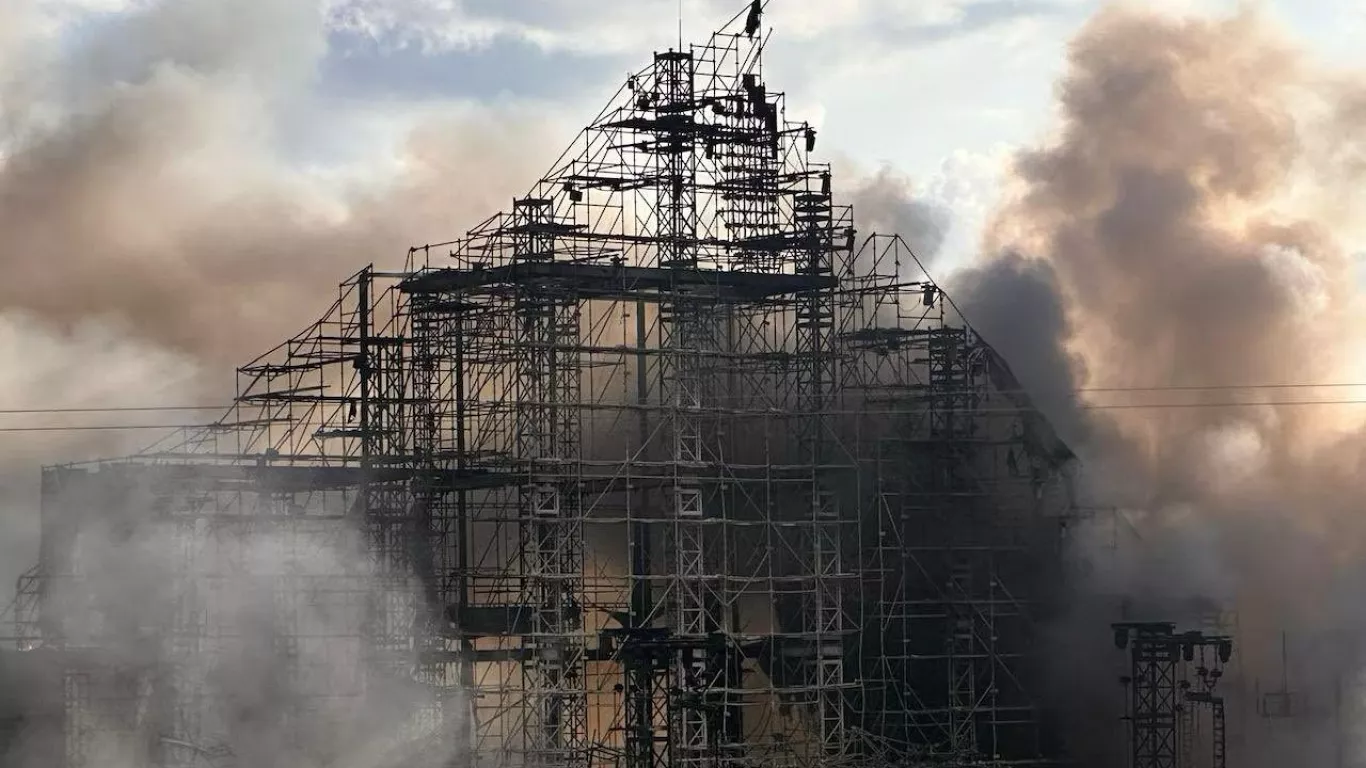 Burnt Tomorrowland 2025 main stage in Boom, Belgium after fire incident before the festival