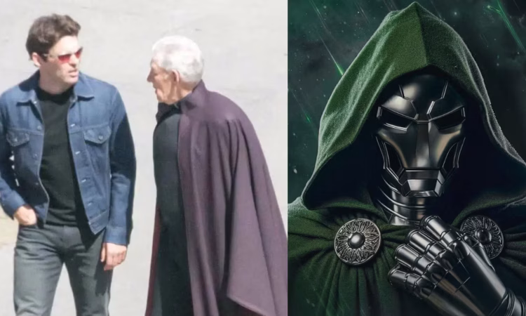 Set photo from Avengers: Doomsday showing The Thing, Falcon, and U.S. Agent inside a futuristic spaceship