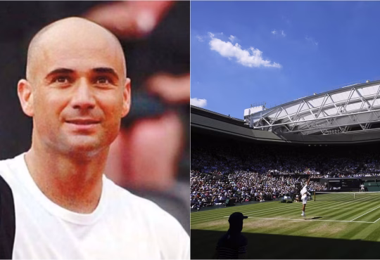 Andre Agassi giving live Wimbledon commentary on Carlos Alcaraz’s court coverage
