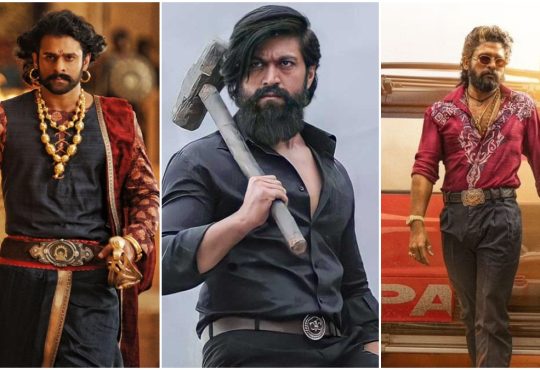 Poster collage of top South Indian movies to watch this weekend including Baahubali, KGF, Pushpa, and more