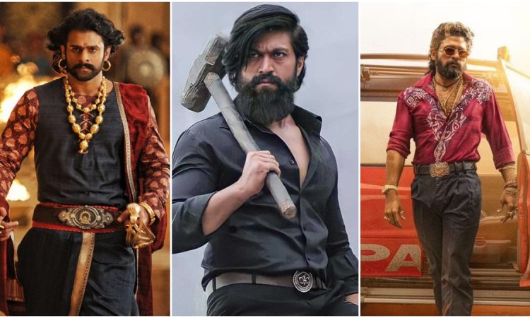 Poster collage of top South Indian movies to watch this weekend including Baahubali, KGF, Pushpa, and more
