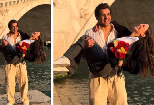 Ashish Chanchlani and Elli AvrRam smiling together in a romantic Instagram photo