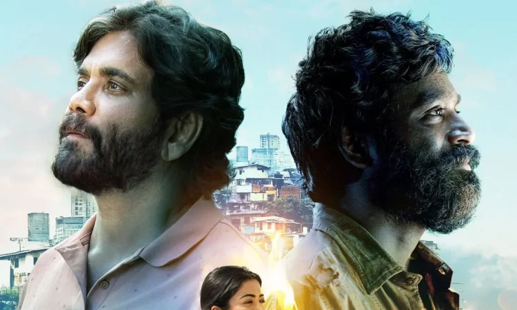 Dhanush, Nagarjuna, and Rashmika Mandanna in Kuberaa movie poster on Amazon Prime Video