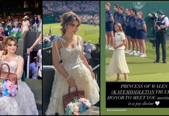 Urvashi Rautela at Wimbledon 2025 posing after her claimed meeting with Kate Middleton