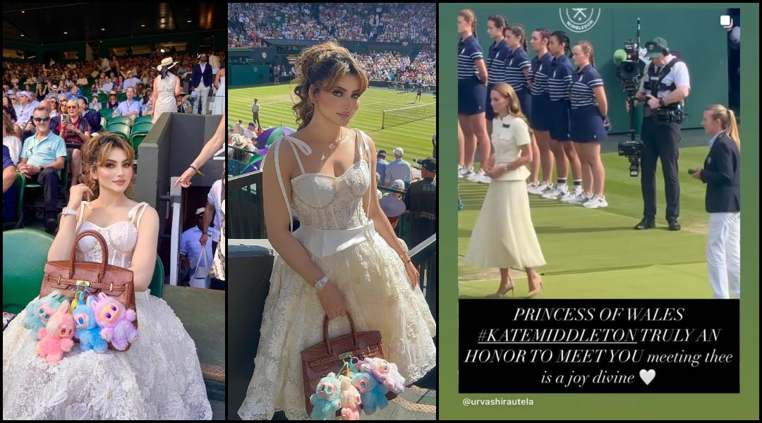 Urvashi Rautela at Wimbledon 2025 posing after her claimed meeting with Kate Middleton