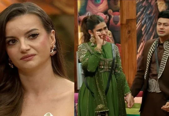 Bigg Boss 19 double eviction showing Awez Darbar emotional as Nagma Mirajkar and Natalia Janoszek are eliminated