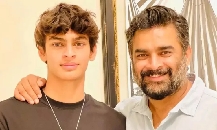 Vedaant Madhavan, professional freestyle swimmer and son of R. Madhavan, in action at an international swimming competition
