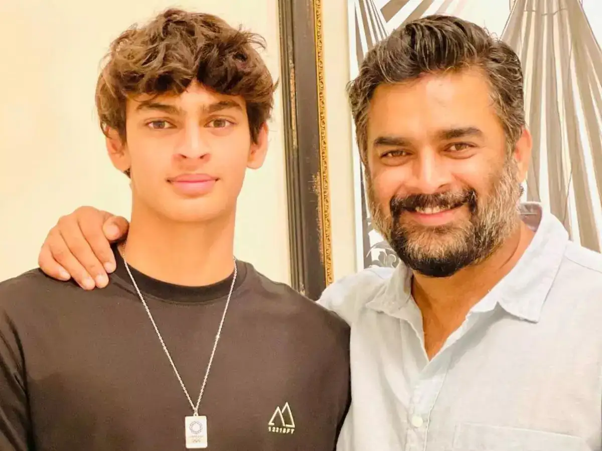 Vedaant Madhavan, professional freestyle swimmer and son of R. Madhavan, in action at an international swimming competition