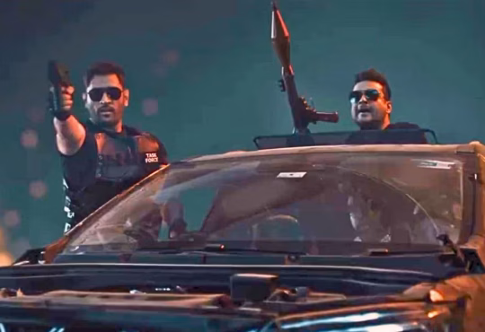MS Dhoni and R. Madhavan in tactical gear promoting Bollywood debut in The Chase