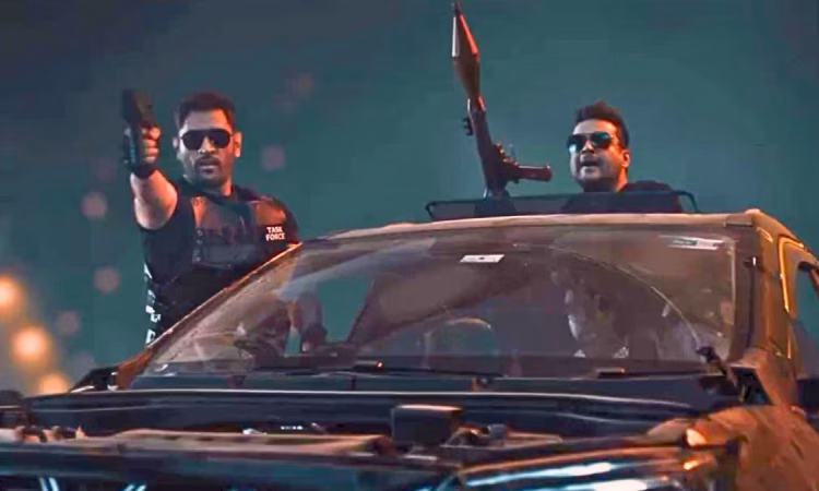 MS Dhoni and R. Madhavan in tactical gear promoting Bollywood debut in The Chase