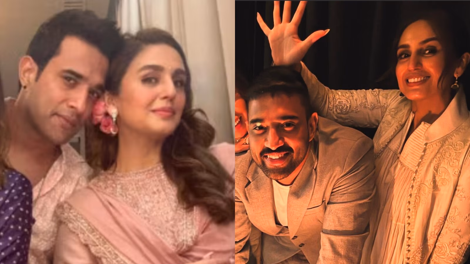 Huma Qureshi smiling at a public event with Rachit Singh amid engagement rumours