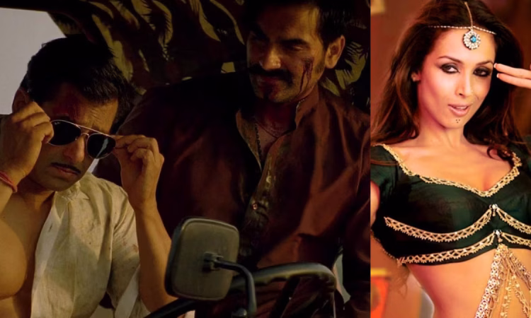 Malaika Arora performing in Munni Badnaam Hui with Salman and Arbaaz Khan in the background