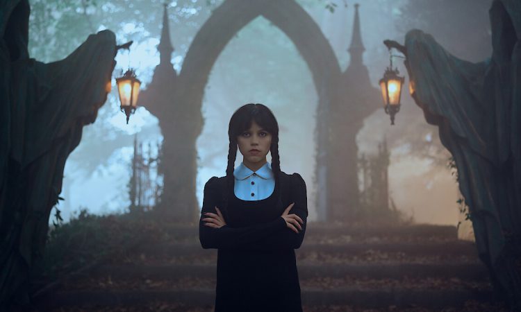 Jenna Ortega as Wednesday Addams in Season 2 Part 2 on Netflix, celebrating chart-topping success