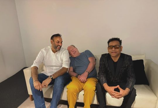 Namit Malhotra with Hans Zimmer and A.R. Rahman celebrating birthday, marking collaboration on Ramayana