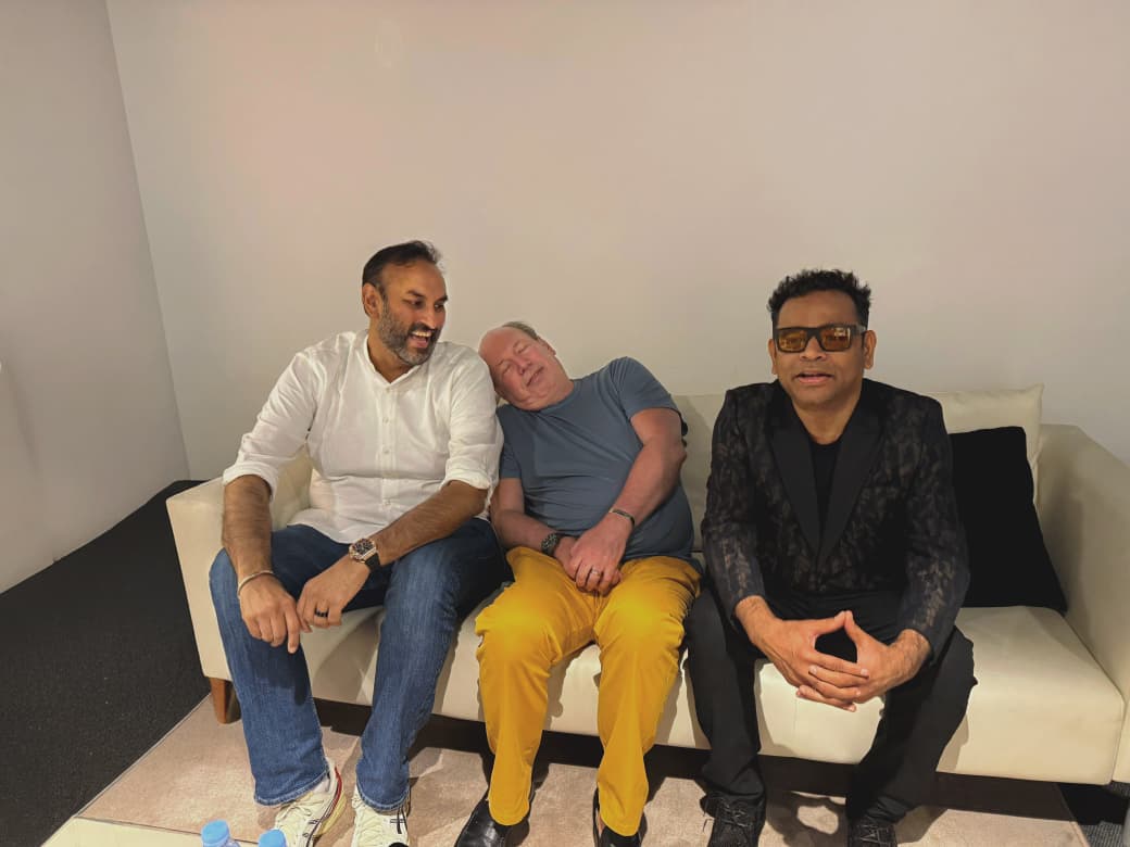 Namit Malhotra with Hans Zimmer and A.R. Rahman celebrating birthday, marking collaboration on Ramayana