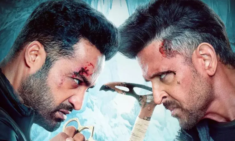 War 2 movie poster featuring Jr NTR, Hrithik Roshan, and Kiara Advani