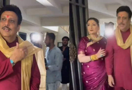 Govinda gifting Sunita Ahuja a gold necklace on Karwa Chauth