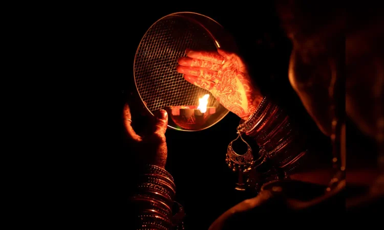 Karwa Chauth 2025 couple celebrating with Bollywood songs for social media posts