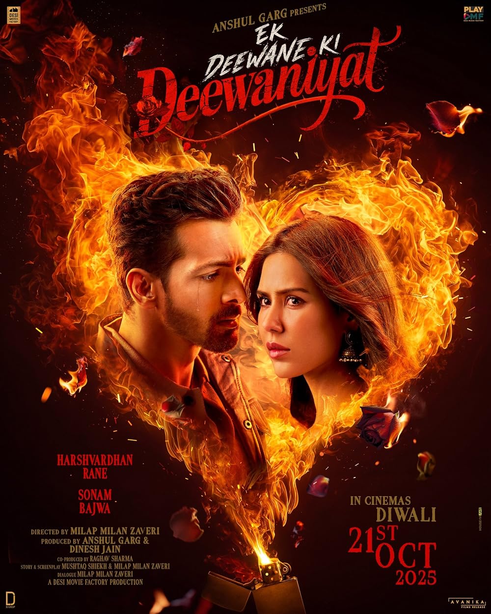 Ek Deewane Ki Deewaniyat movie poster featuring Harshvardhan Rane and Sonam Bajwa with box office drop highlighted