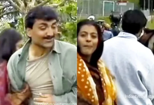 Bollywood stars behind the scenes during film shoot with crew and directors