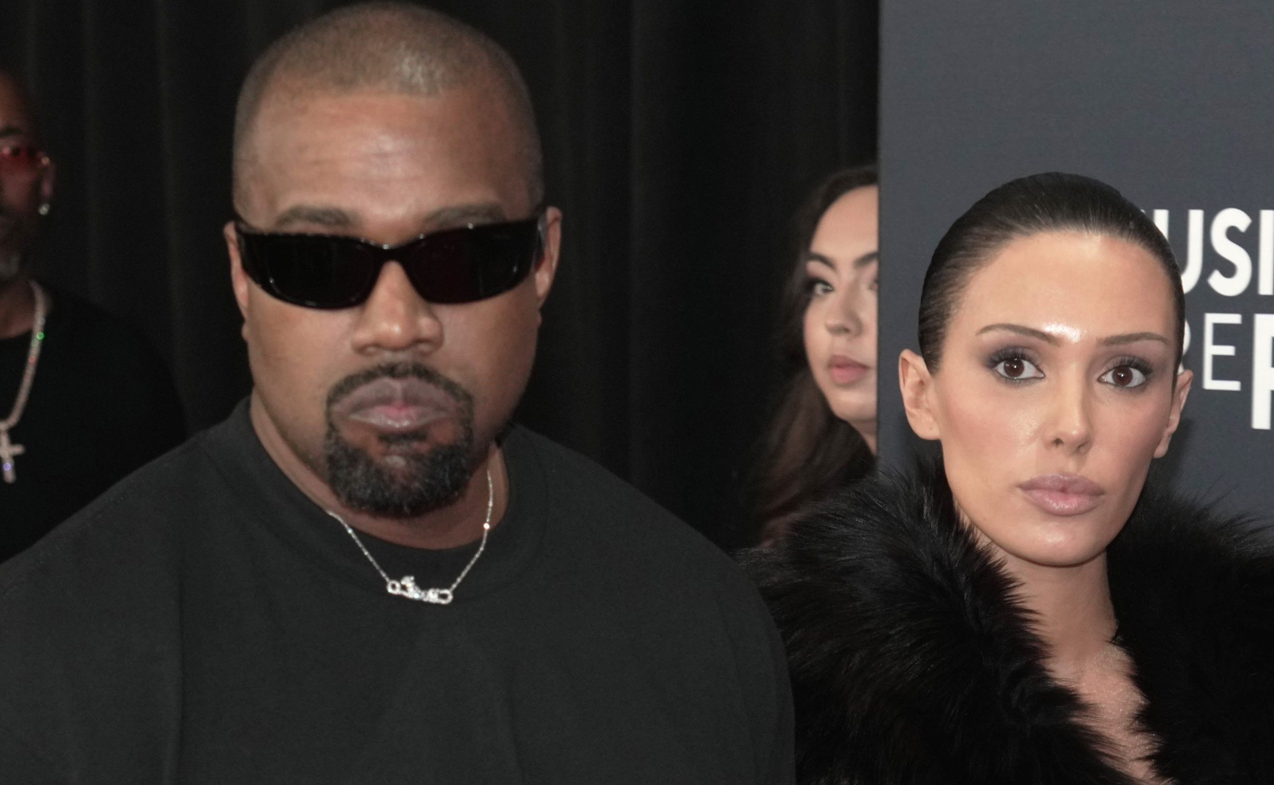 Bianca Censori attending a fashion event in avant-garde architectural-inspired outfit