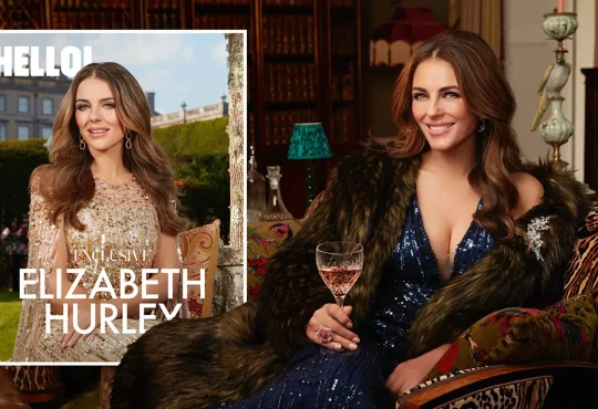 Elizabeth Hurley in white bikini posing for Instagram photo