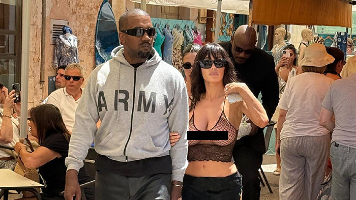 Bianca Censori attending a public event showcasing her avant-garde fashion and architectural-inspired style