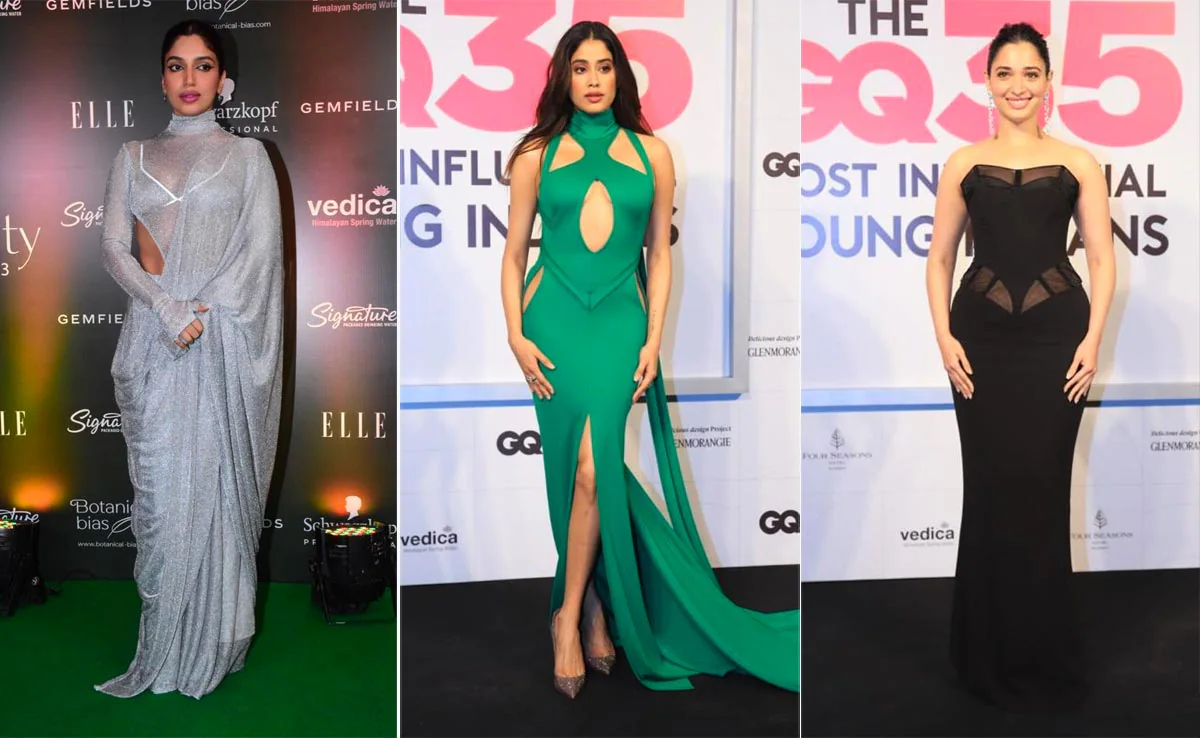 Bollywood celebrities on the red carpet at award shows showcasing stunning fashion looks