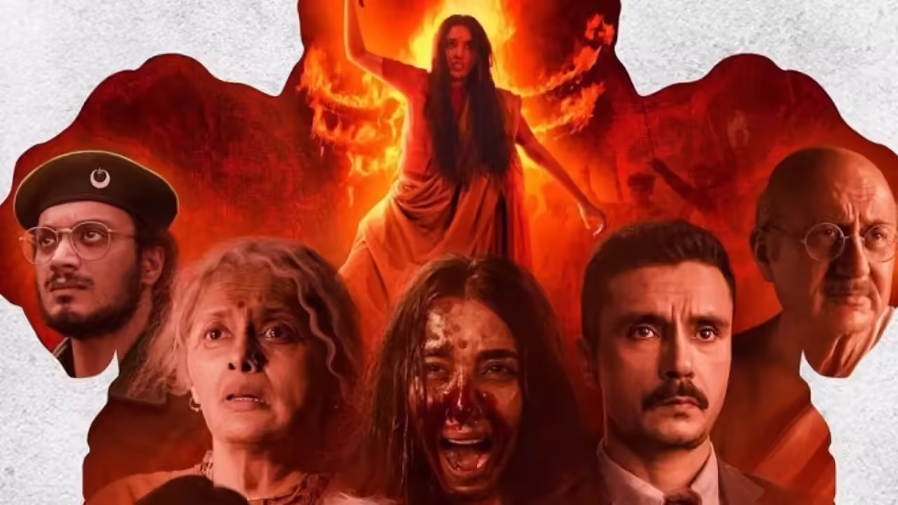 Vivek Agnihotri with posters of his top controversial films, including The Kashmir Files and The Bengal Files