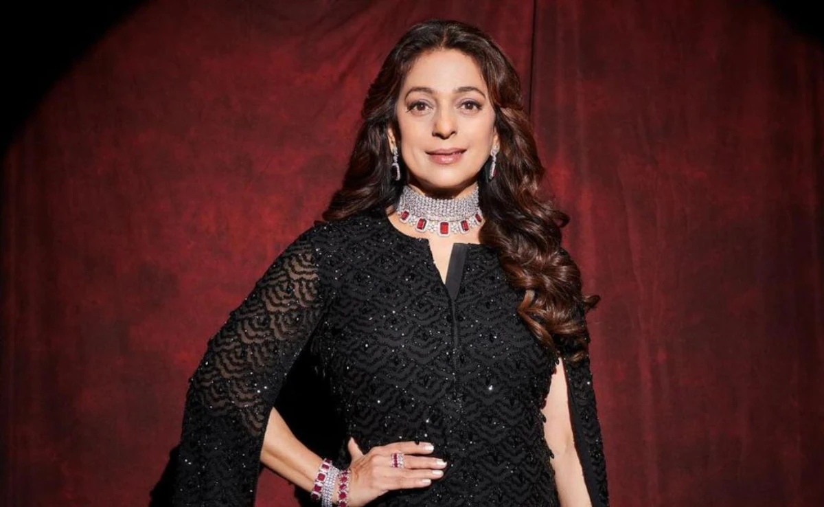 Juhi Chawla smiling at an event, India’s richest actress and KKR co-owner