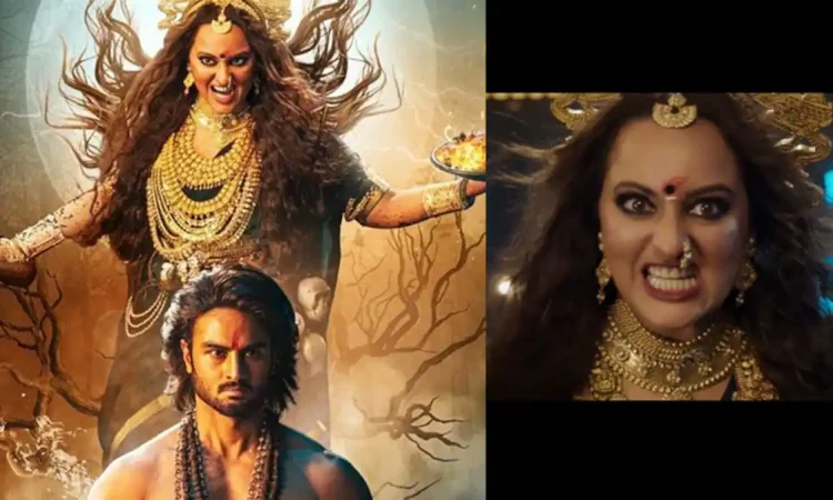 Jatadhara movie poster featuring Sonakshi Sinha and Sudheer Babu in a mythological thriller setting