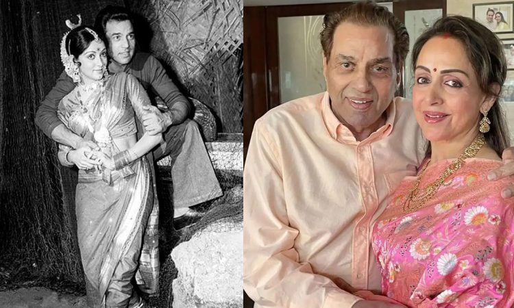 Dharmendra and Hema Malini together at a public event, addressing rumours of conversion