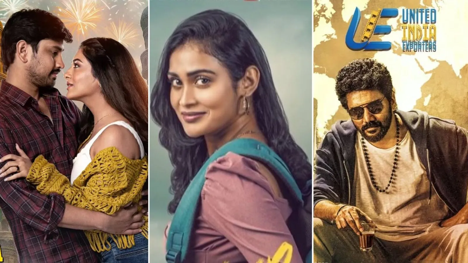 South Indian movie posters for Vilaayath Budha, Maarnami, and Theeyavar Kulai Nadunga