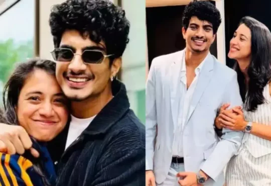 Palash Muchhal and Smriti Mandhana with viral cheating screenshot in the background