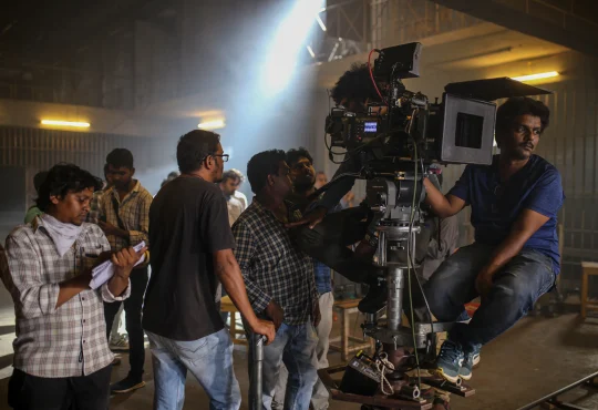 Bollywood film set behind-the-scenes with actors and crew