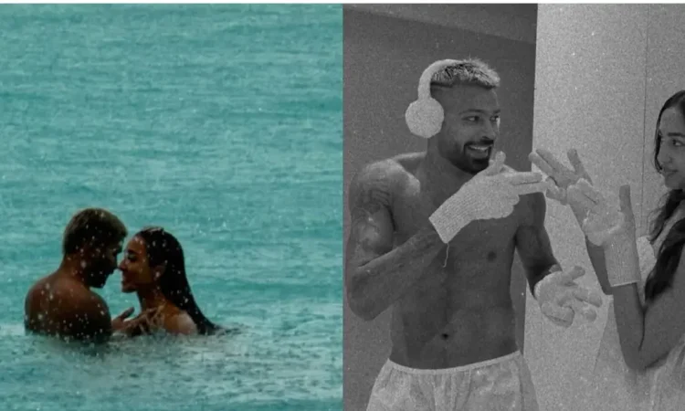 Hardik Pandya and Mahieka Sharma sharing a romantic moment by the beach
