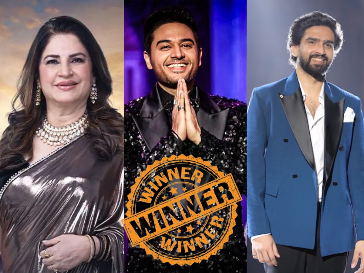 Rashmeet Kaur holding Bigg Boss 19 trophy with confetti in the background