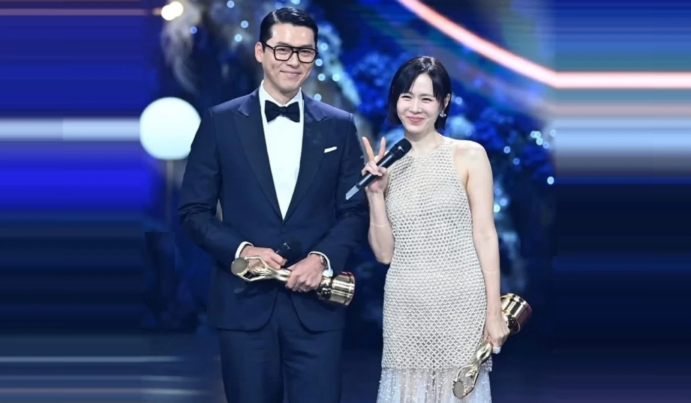 Hyun‑Bin and Son Ye‑Jin receiving top acting awards at Blue Dragon Film Awards 2025
